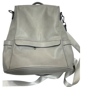 Light Gray Faux Leather Convertible Backpack Purse Shoulder Bag
